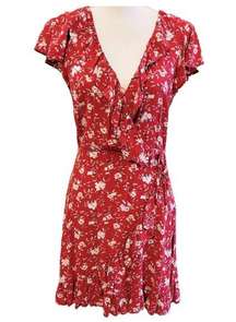 American Eagle Red Floral Wrap Dress Medium