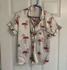 Satin Flamingo Pajamas Button Up with Shorts