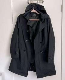 Saks Fifth Avenue Black Trench Coat with Removable Hood Size Medium