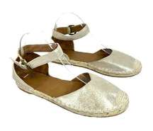 14Th & Union cream metallic leather ankle strap flat espadrilles shoes