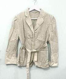 Miu Miu Tan Belted Tie Waist Pleated Jacket Khaki Size EU 42 / US 4-6