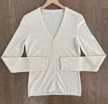 100% Cashmere V-neck Button Front Knit Cardigan Sweater Ivory Cream Medium