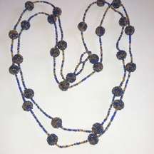 Vintage Blue & Gold/Yellow Color Seed Bead Beaded Balls Boho Necklace