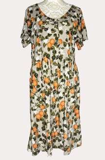 Dip Dress Organic Cotton Orange Blossom Floral Print Pockets Gray S