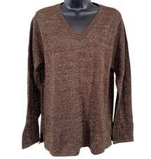 Vintage Terry Lewis Classic Luxuries Brown Metallic Wool Blend V-Neck Sweater