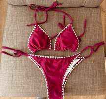 Maroon Embroidered Bikini Set 🪭