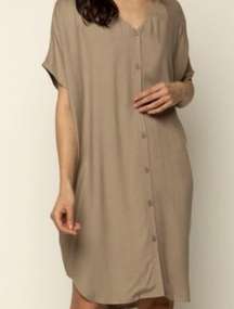 Oak + Fort Tan V Neck Shirt Dress