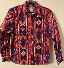 Vintage Womens Wrangler Western Wear Pink Native Aztec Print Button Down Small