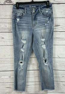 NoBo Juniors SZ 9 Cropped Jeans High-Rise Distressed Raw Hem 5-Pocket Whiskered