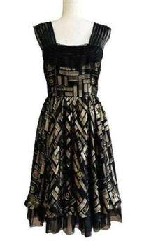 2b RYCH Dress Black Metallic Gold Silk Chiffon Sleeveless Party Dress Size 6