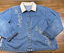 Vintage Blue Denim Floral Embroidered Jacket Size 2X