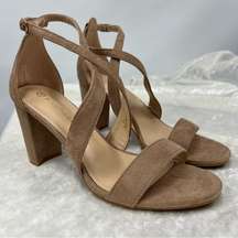 Rampage suede taupe size 10 cross strap Nell-heels