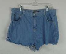 PrettyLittleThing Light Wash Cutoff Denim Shorts Frayed 5 Pocket Jean High Rise