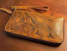 Tooled Leather Wristlet Wallet