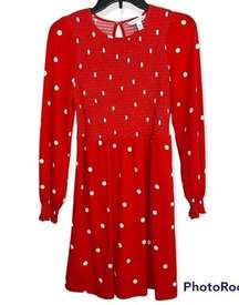 Red & White Polka Dot Long Sleeve Dress Size XS