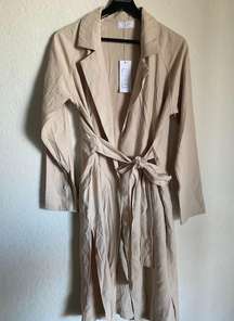 SAGE THE LABEL Gwyneth Tan Notched Lapel Tie-Back Long Line Trench Coat Size S