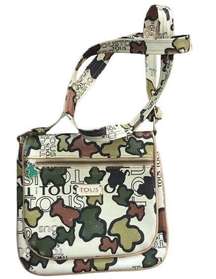 TOUS Crossbody Handbag Multi~Color Front Zipper Pocket Logo Charm Tan Green Rust