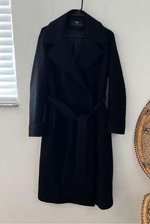 made in Italy black wool blend long belted coat Italian size 40