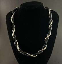 Silver Black Tone Twisted Necklace Statement Retro Vintage 70s 80s 90s Boho