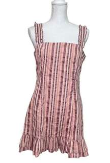 Alexis Womens Brandy Mini Dress in Rose Stripe Wide Ruffle Shoulder XL New NWT