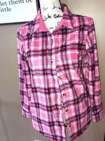 Lee Riders Pink & Red Soft Fleece Jacket Shirt Shackett Front Buttons Sz S/P