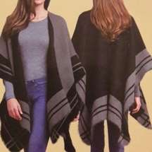 Woolrich reversible blanket wrap poncho one size gray black soft acrylic