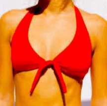 NWT OMKAGI Red Ribbed Tie Front Bikini Top size Large