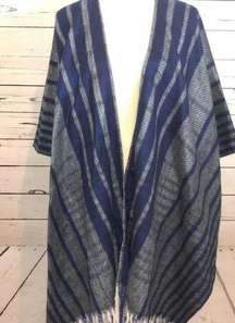 Woolrich Shawl Cape Fringed Sweater Blue blanket