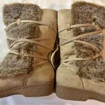 Mossimo Suppy Co Fur covered Women’s Adjustable Lace up Boots size 7 light brown