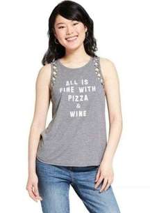 All Is‎ Fine With Pizza and Wine Gray Graphic Tank Medium