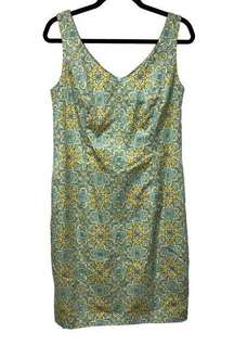 Escada ML Womens Vintage Blue Yellow Cotton Sheath Dress Size 42 US 10/12