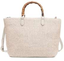 Isla Tote Bag Vegan Straw & Bamboo Handles Ivory Cream Purse Crossbody