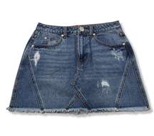 Caffeine Skirt Size Small Women Blue Denim Skirt Jean Skirt Distressed Mini Skirt Raw Hem 