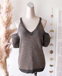 Surrey Marl Cold Shoulder Wool Knit V Neck Top