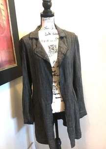 J Jill Wool Linen Cardigan Open Front Belt Black Small Workwear Wool Linen