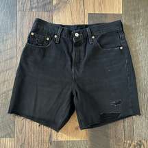 Levi's 501 Womens Black Denim High Rise Mid Thigh Cut-Off Shorts Size 29