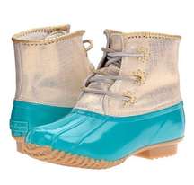 Jack Rogers Chloe Teal & Gold Waterproof Duck Rain Boots