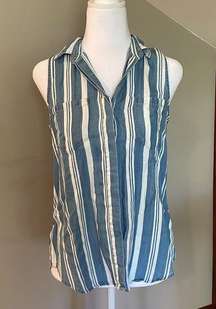 Harper Sleeveless Striped Chambray Button Up Top Extra Small