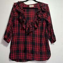 Vintage Denim & Supply Ralph Lauren Discontinued Red Plaid Ruffle Top Blouse M