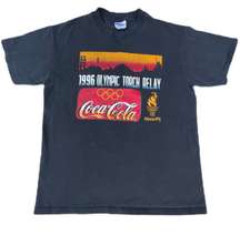 Vintage 90s Coca Cola Olympic Torch Relay Black Graphic T-shirt