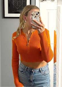 Tory Burch Orange Cropped Ribbed Sweater