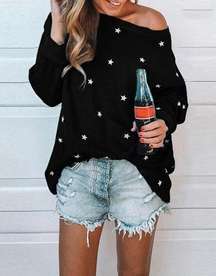 Boutique Black Long Sleeve T-Shirt Stars Night Sky