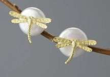Artisan Handmade 925 Silver Dragonfly Dainty Pearl - The Enchanted Earrings