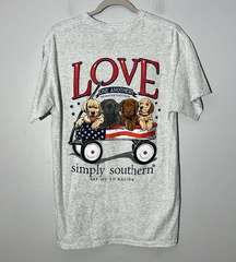 SS Simply Southern Love One Another Puppy Dog Graphic Gray T Shirt Women's M