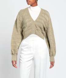 NA-KD 100% Cotton Beige Neutral Tan Cropped Open Knit Cardigan Medium