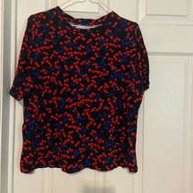 Popsugar Cherry Dream Women’s Tee shirt Size Xl Red Blue & Black GUC