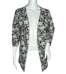 Lungo L'Arno Cardigan Womens Small Black White Floral Applique Flower Bohemian