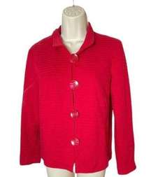 Coldwater Creek Long Sleeve Lined Red Ribbed 4 Button Front Jacket Size PS #635