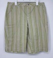 ASHLEY STEWART GREEN, BROWN & WHITE STRIPED BERMUDA SHORTS SIZE 20