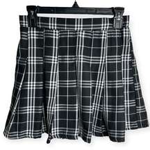 Charlotte Russe Plaid Pleated Tennis Mini Skirt (Black/White) - Small